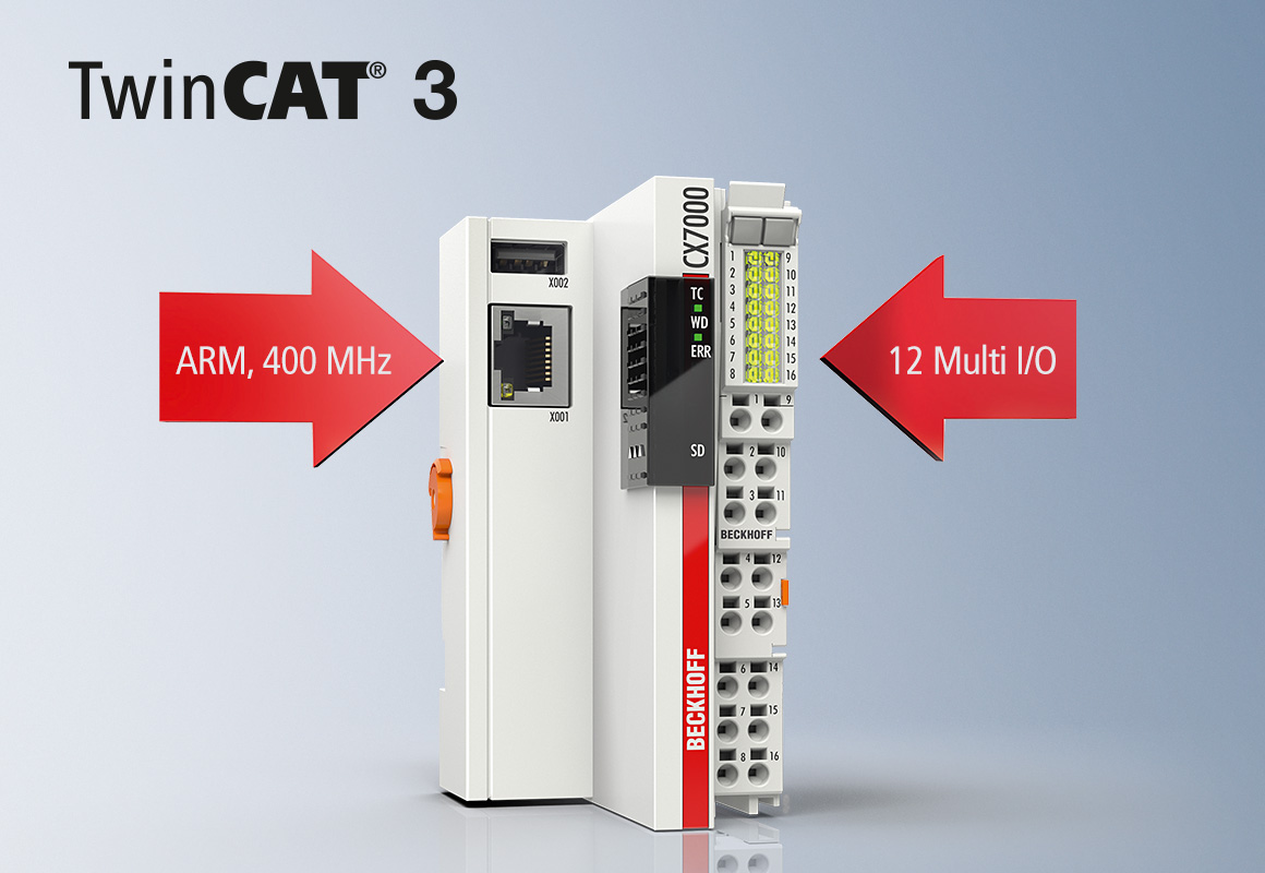 CX7000 嵌入式控制器是基于 TwinCAT 3 软件的高性能、高性价比的入门级小型控制器，用户可以根据需要通过添加总线端子模块或 EtherCAT 端子模块的方式进行扩展。